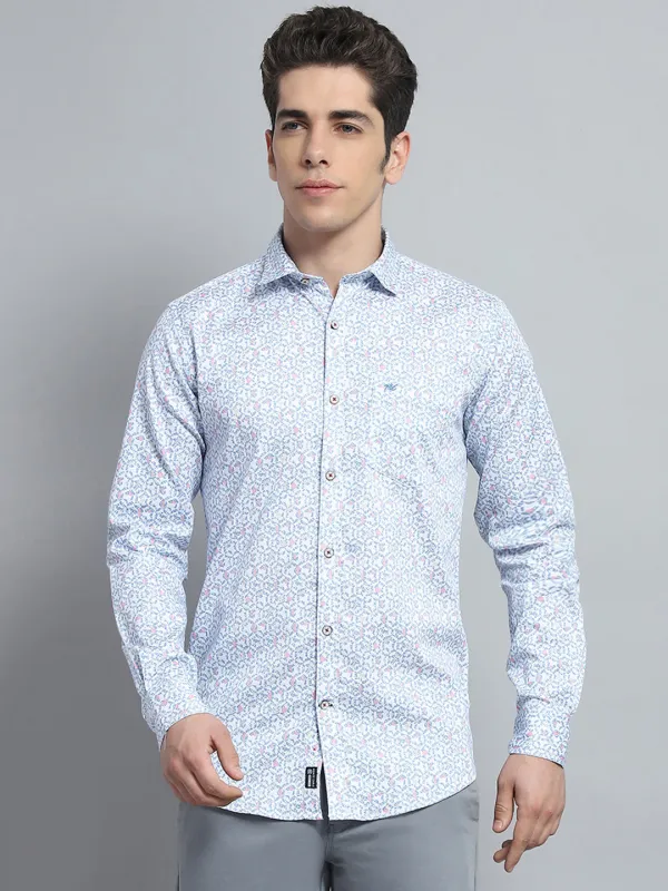 Men Blue Printed Collar Full Sleeve Shirt sold by Monte Carlo
