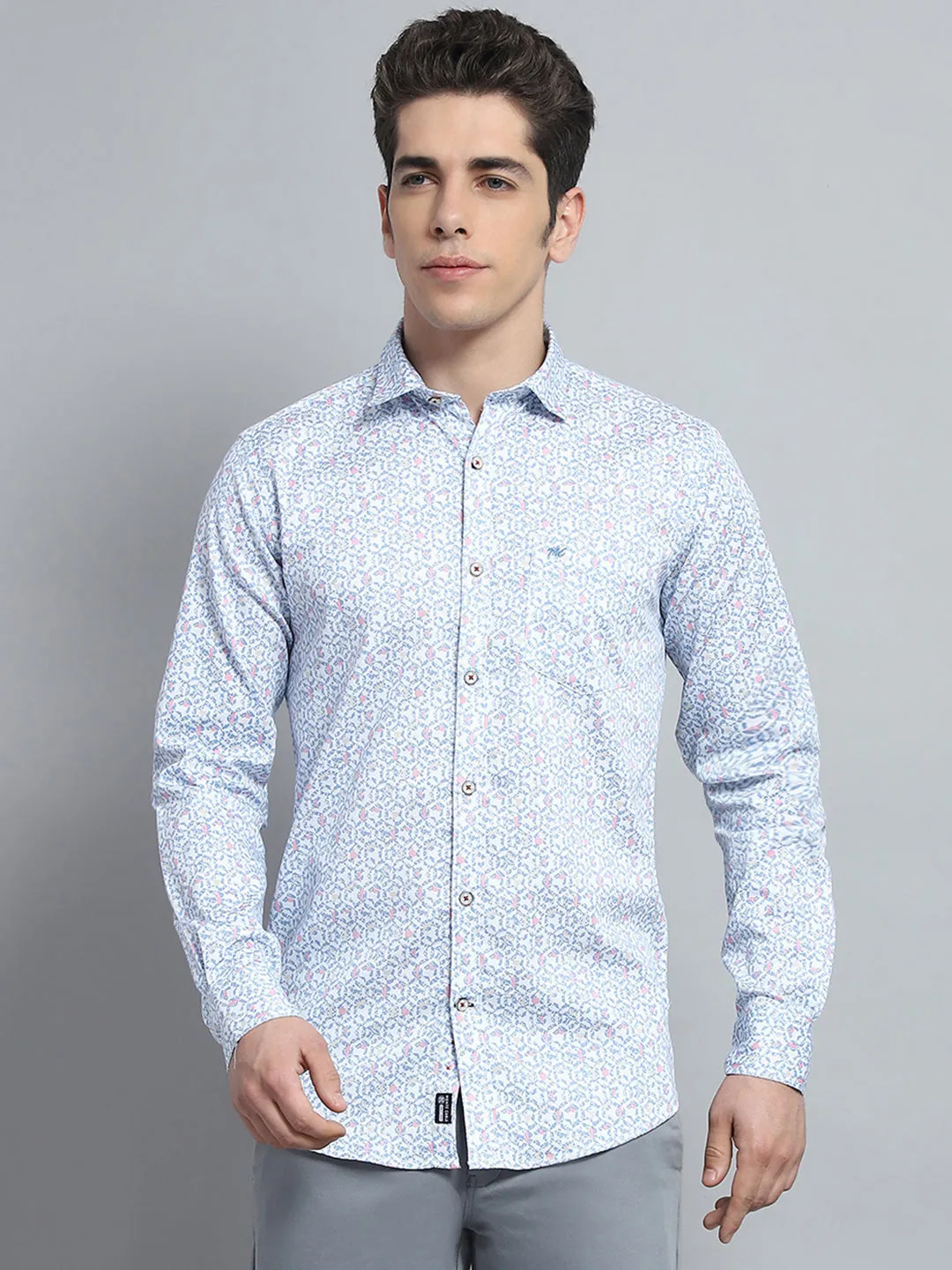 Men Blue Printed Collar Full Sleeve Shirt sold by Monte Carlo