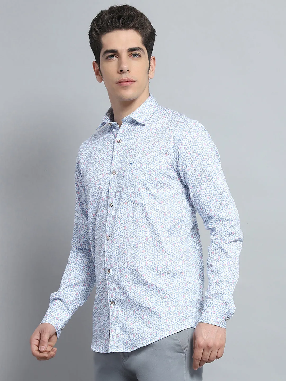 Men Blue Printed Collar Full Sleeve Shirt sold by Monte Carlo product image thumbnail 3