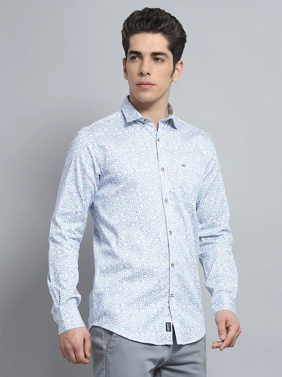 Men Blue Printed Collar Full Sleeve Shirt sold by Monte Carlo product image thumbnail 4