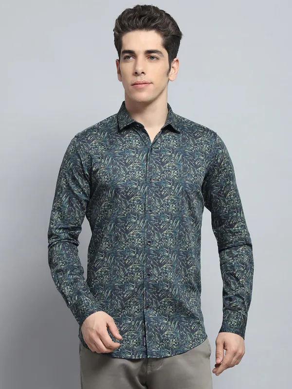 Men Green Printed Collar Full Sleeve Shirt sold by Monte Carlo