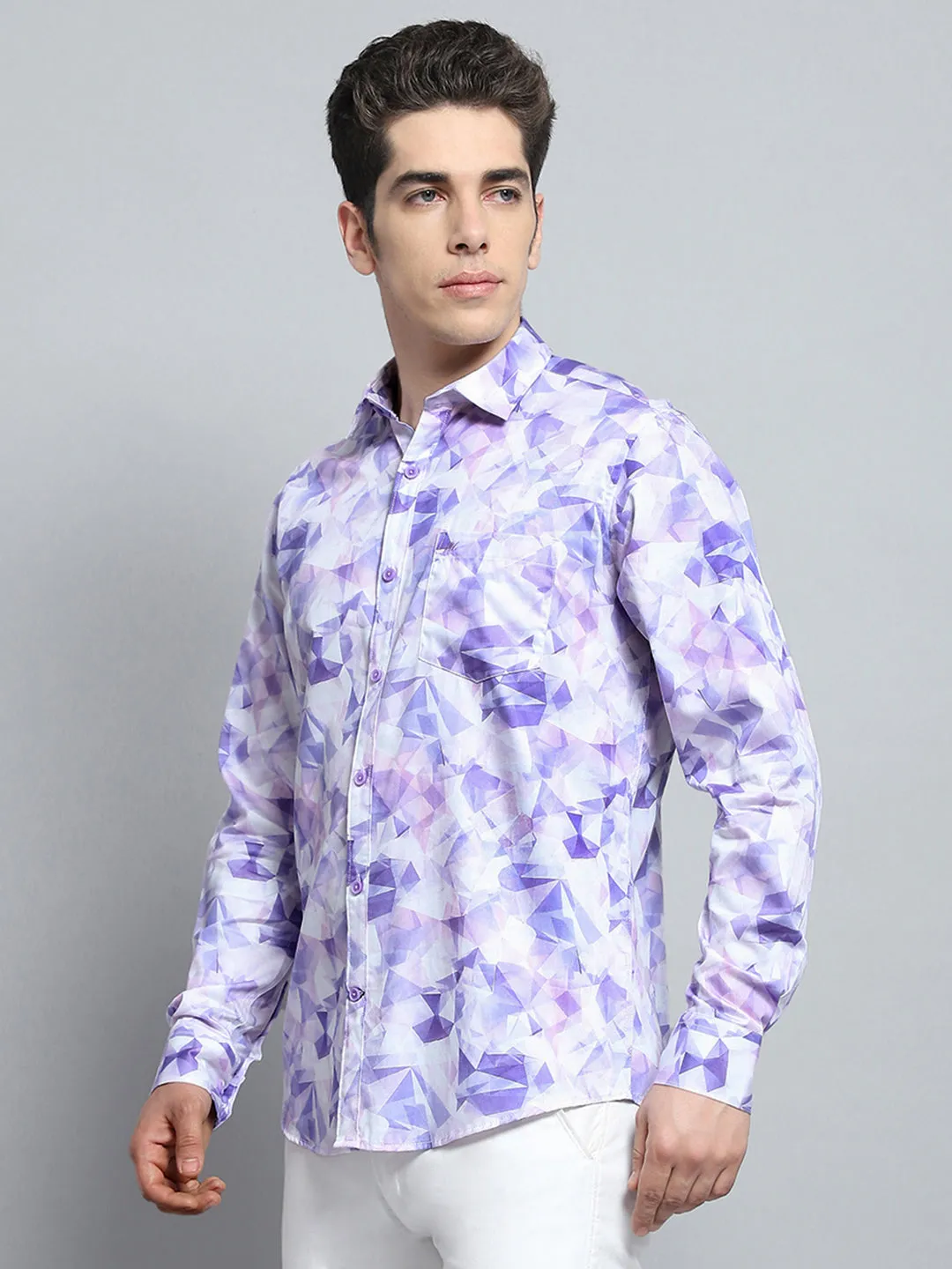 Men Purple Printed Collar Full Sleeve Shirt sold by Monte Carlo product image thumbnail 3