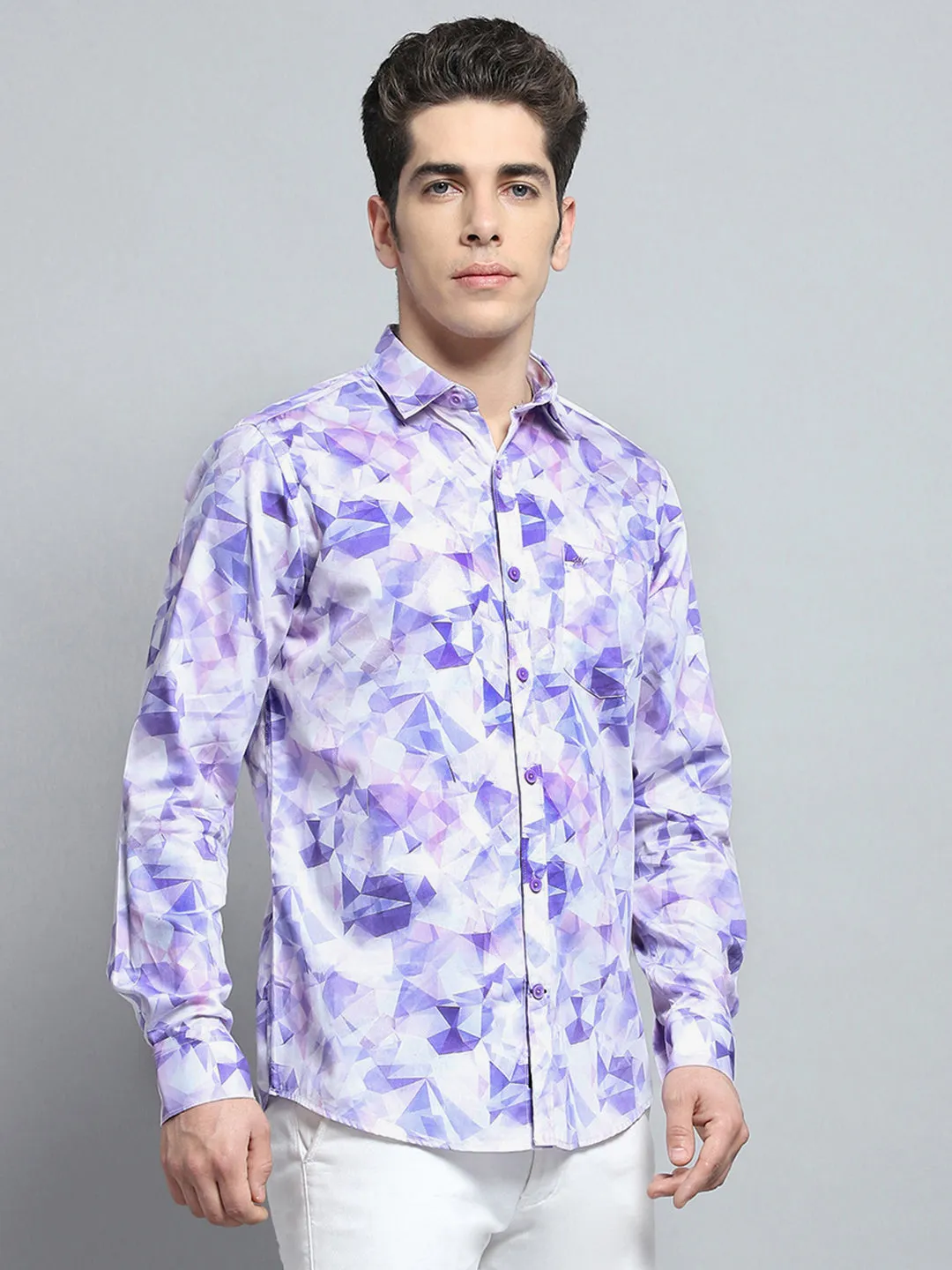 Men Purple Printed Collar Full Sleeve Shirt sold by Monte Carlo product image thumbnail 4
