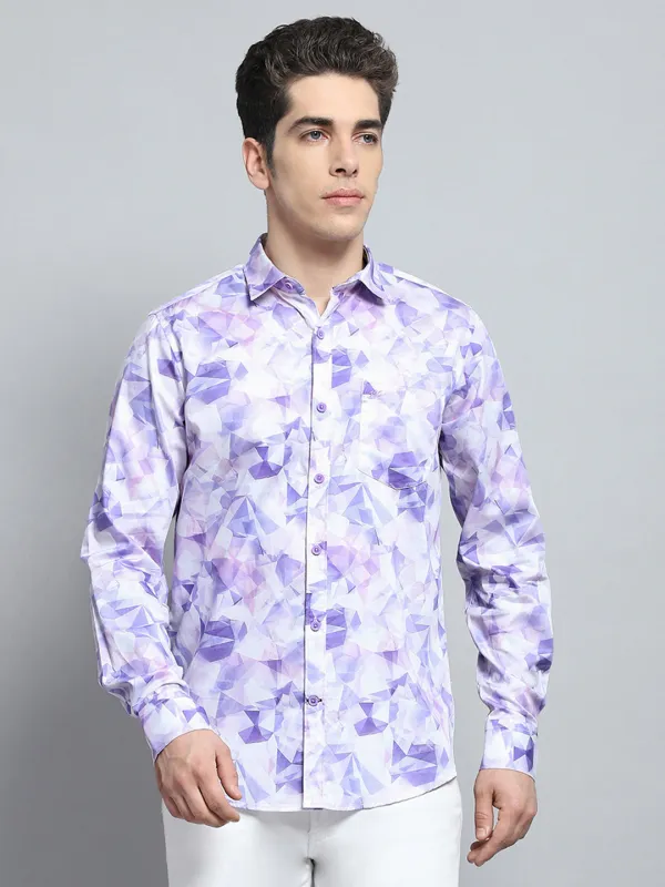 Men Purple Printed Collar Full Sleeve Shirt sold by Monte Carlo