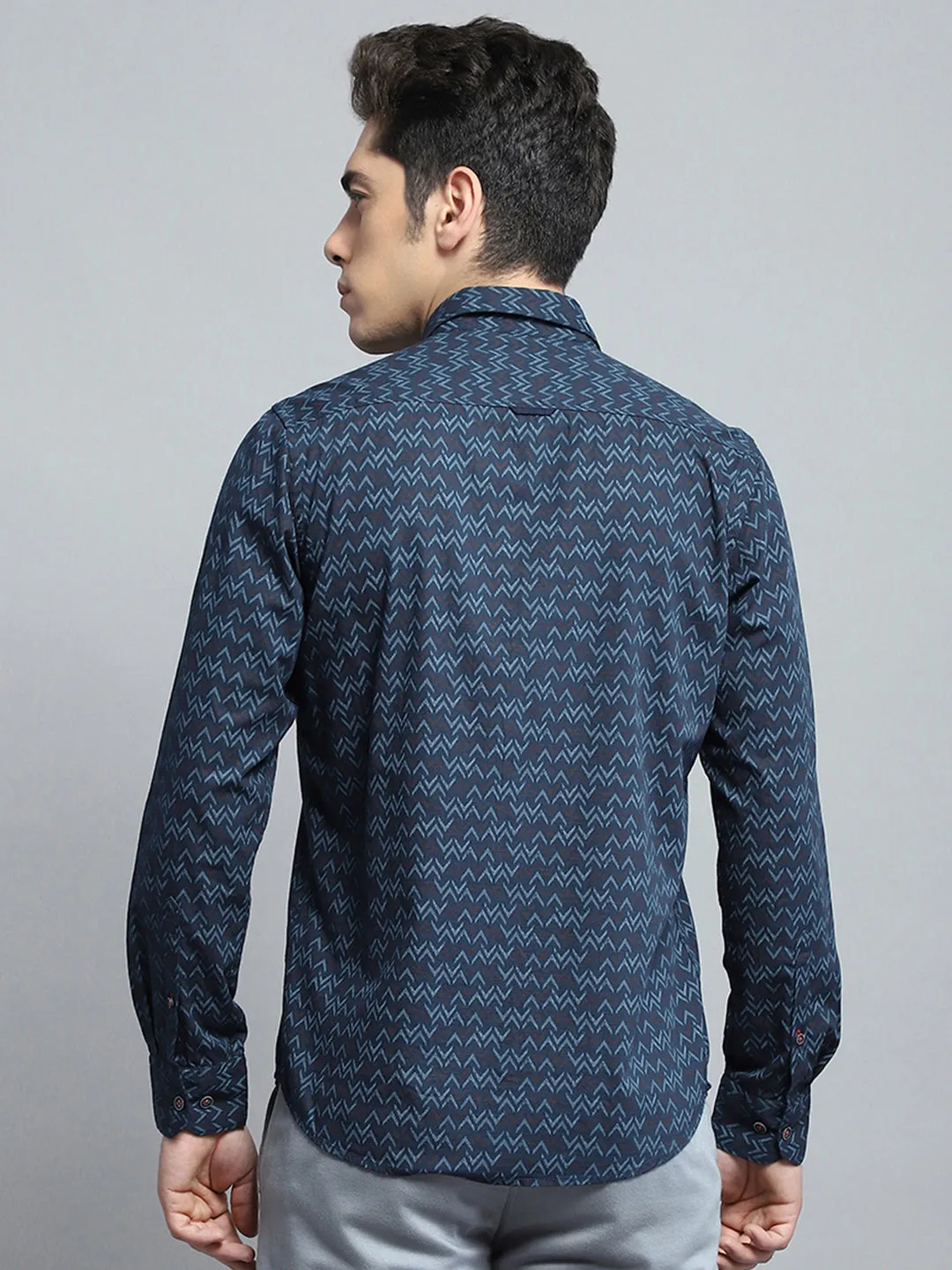 Men Navy Blue Printed Collar Full Sleeve Shirt sold by Monte Carlo product image thumbnail 5