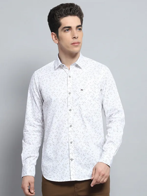 Men White Printed Collar Full Sleeve Shirt sold by Monte Carlo