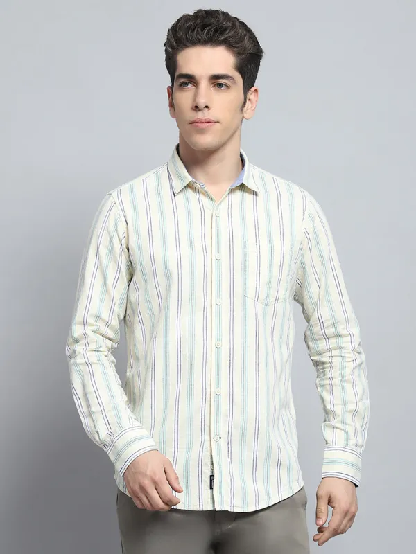 Men Yellow Stripe Collar Full Sleeve Shirt sold by Monte Carlo