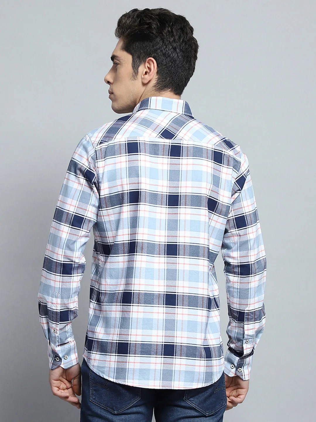 Men Blue Check Collar Full Sleeve Shirt sold by Monte Carlo product image thumbnail 5