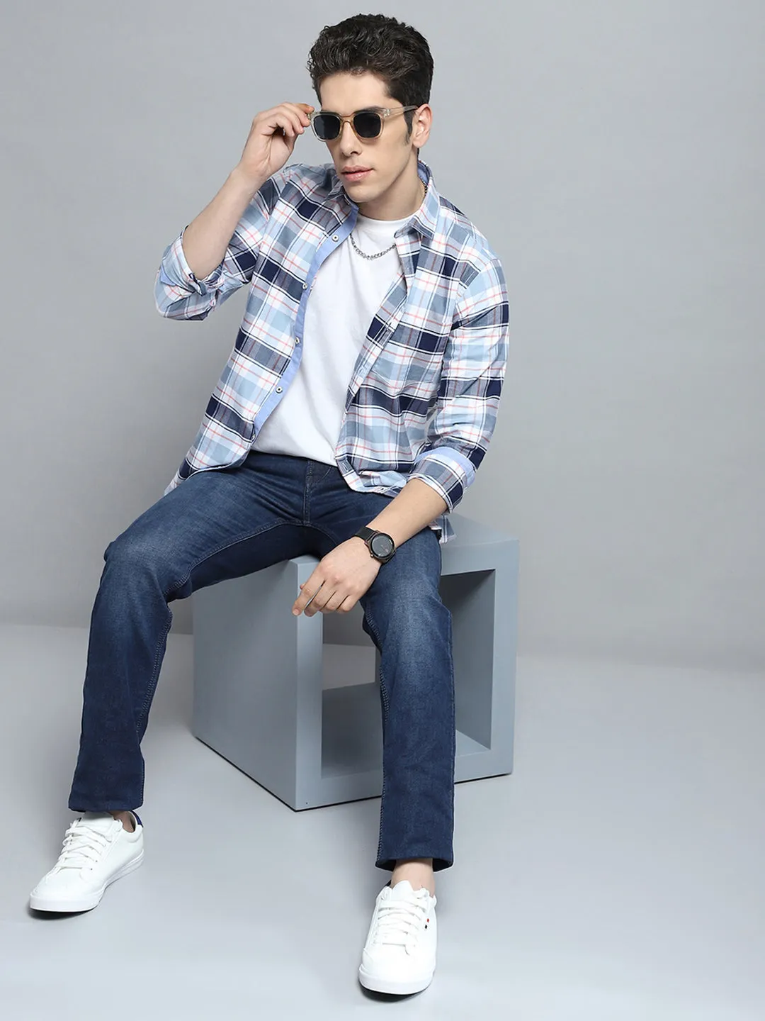 Men Blue Check Collar Full Sleeve Shirt sold by Monte Carlo product image thumbnail 2