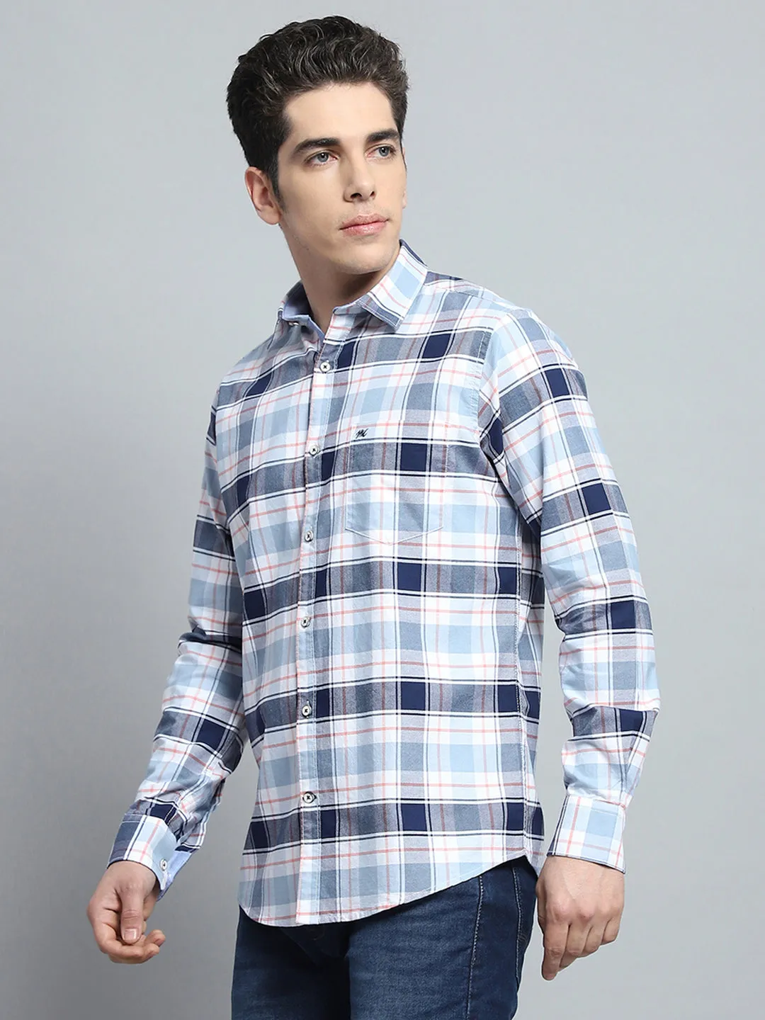 Men Blue Check Collar Full Sleeve Shirt sold by Monte Carlo product image thumbnail 3