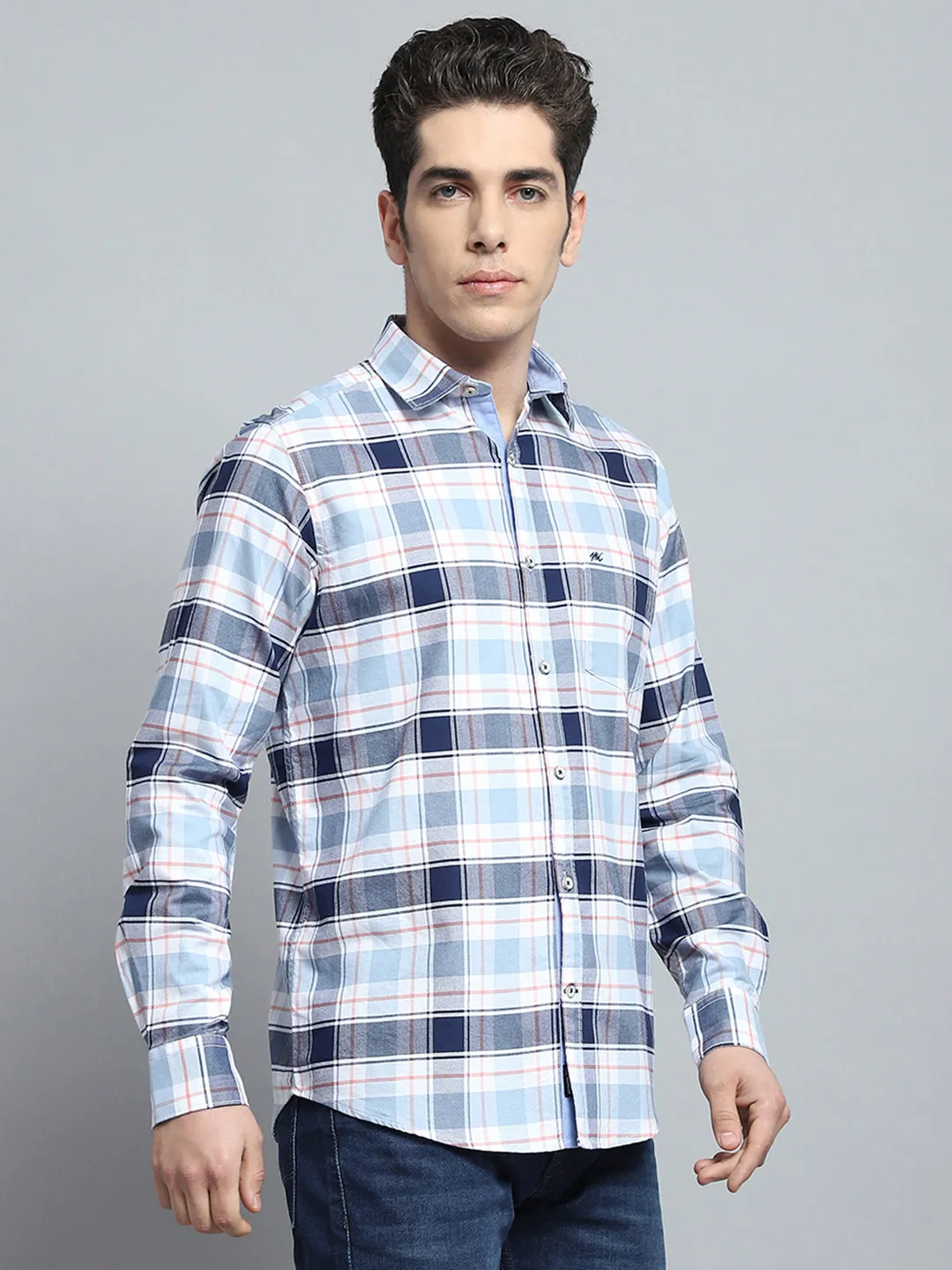 Men Blue Check Collar Full Sleeve Shirt sold by Monte Carlo product image thumbnail 4