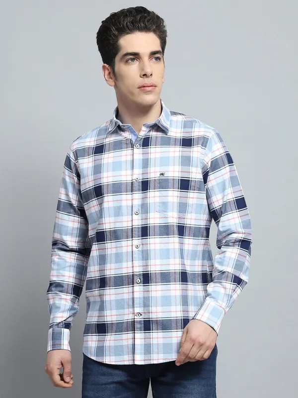 Men Blue Check Collar Full Sleeve Shirt sold by Monte Carlo