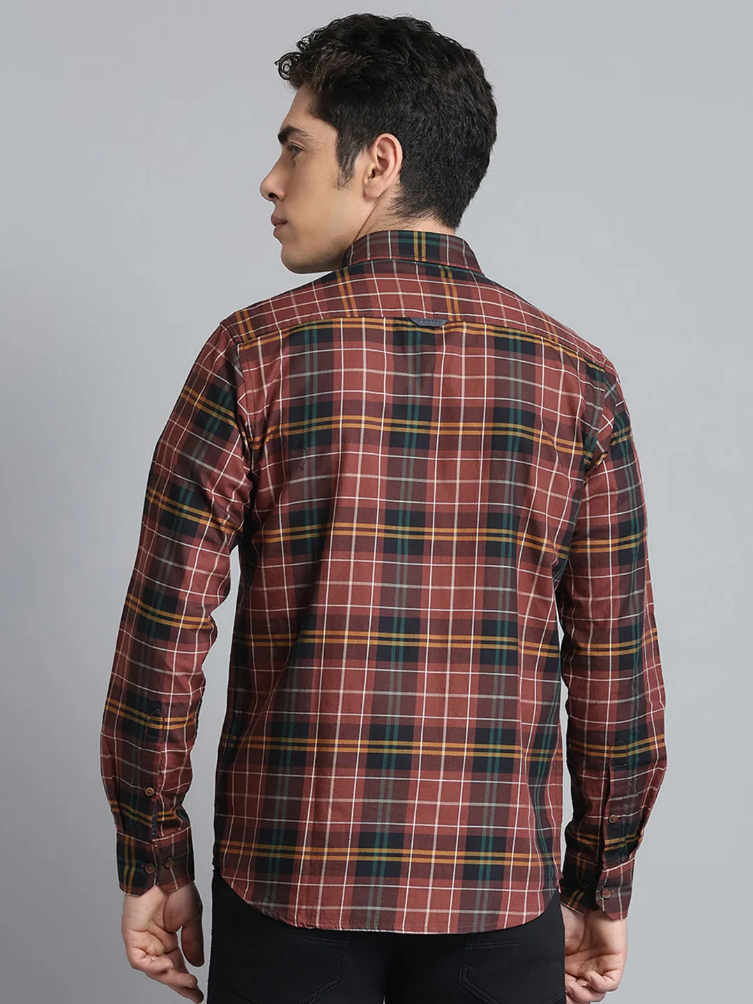 Men Brown Check Collar Full Sleeve Shirt sold by Monte Carlo product image thumbnail 5