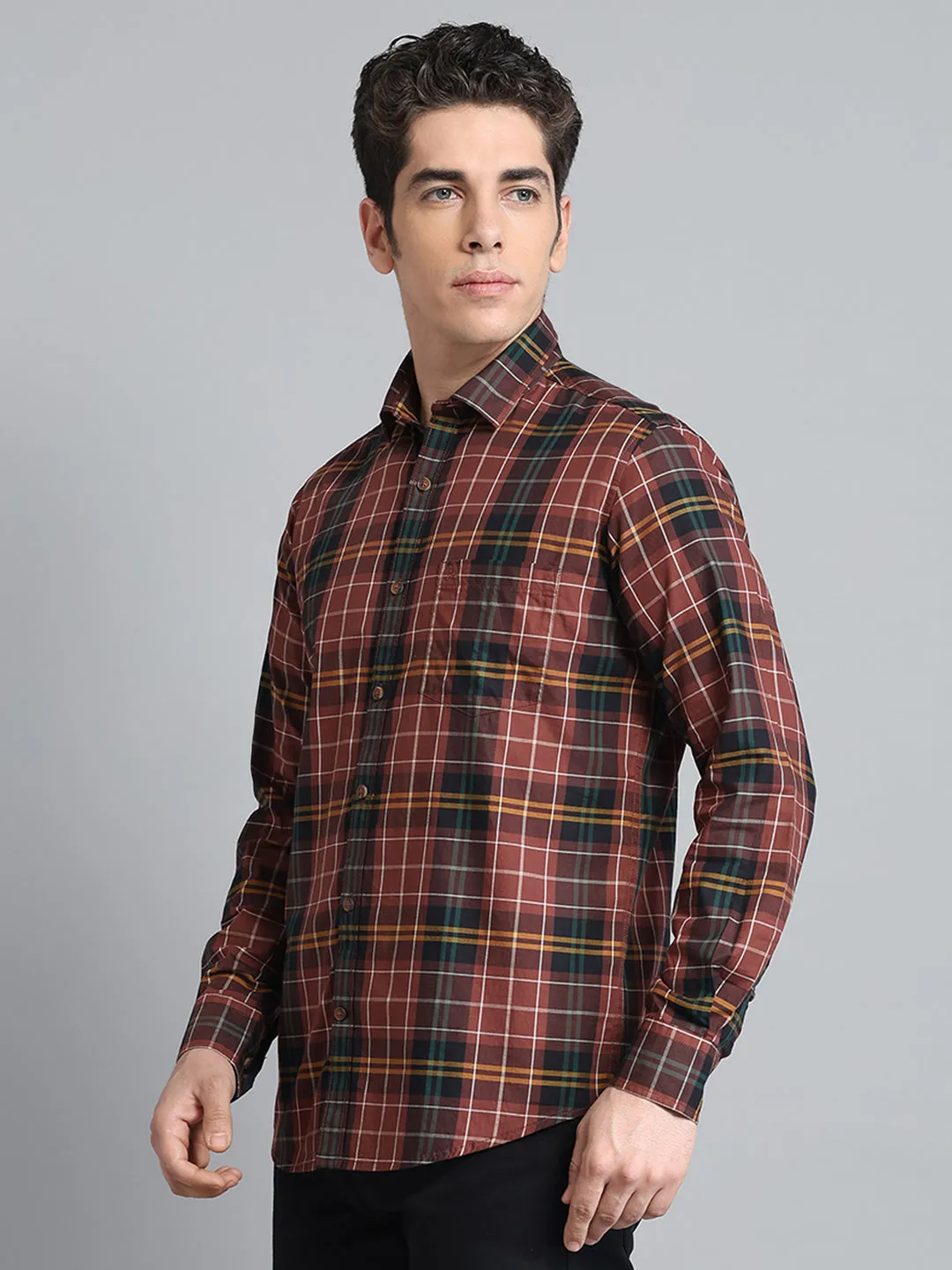 Men Brown Check Collar Full Sleeve Shirt sold by Monte Carlo product image thumbnail 3