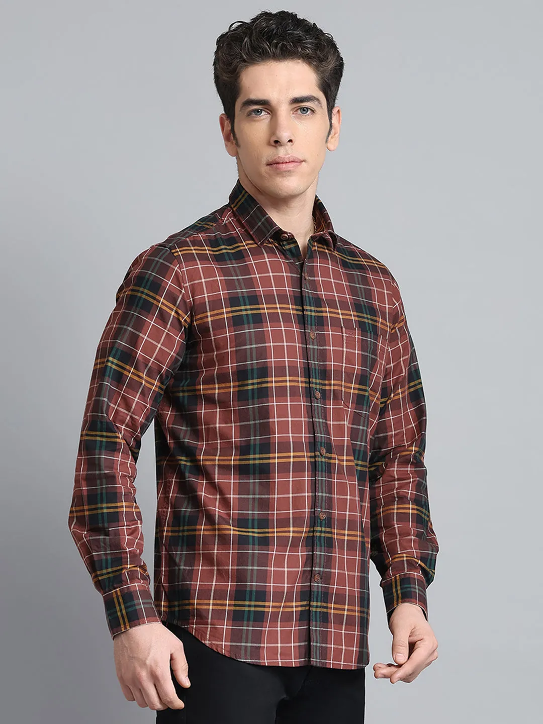 Men Brown Check Collar Full Sleeve Shirt sold by Monte Carlo product image thumbnail 4