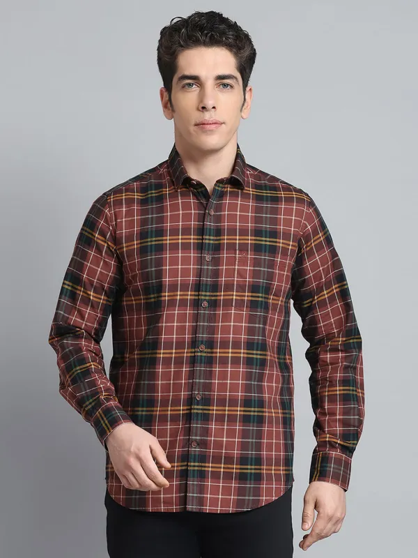 Men Brown Check Collar Full Sleeve Shirt sold by Monte Carlo