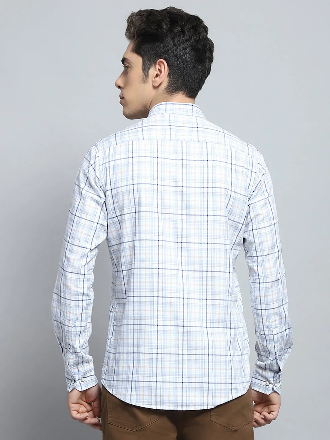 Men White Check Collar Full Sleeve Shirt sold by Monte Carlo product image thumbnail 5