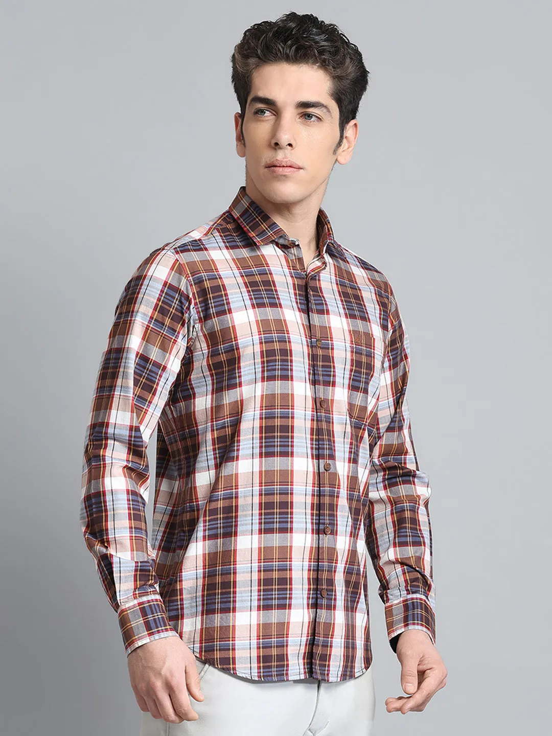 Men Brown Check Collar Full Sleeve Shirt sold by Monte Carlo product image thumbnail 4