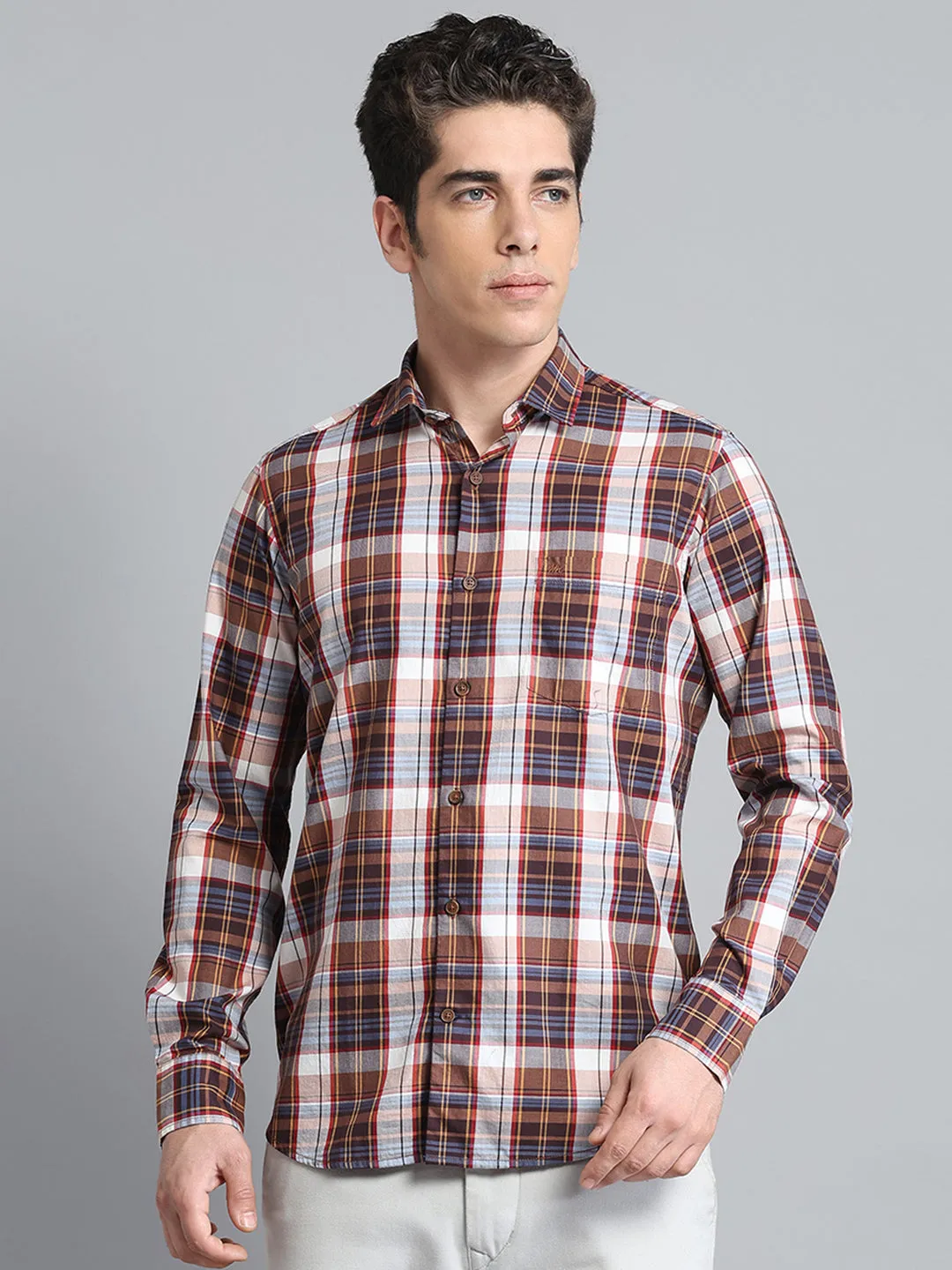 Men Brown Check Collar Full Sleeve Shirt sold by Monte Carlo