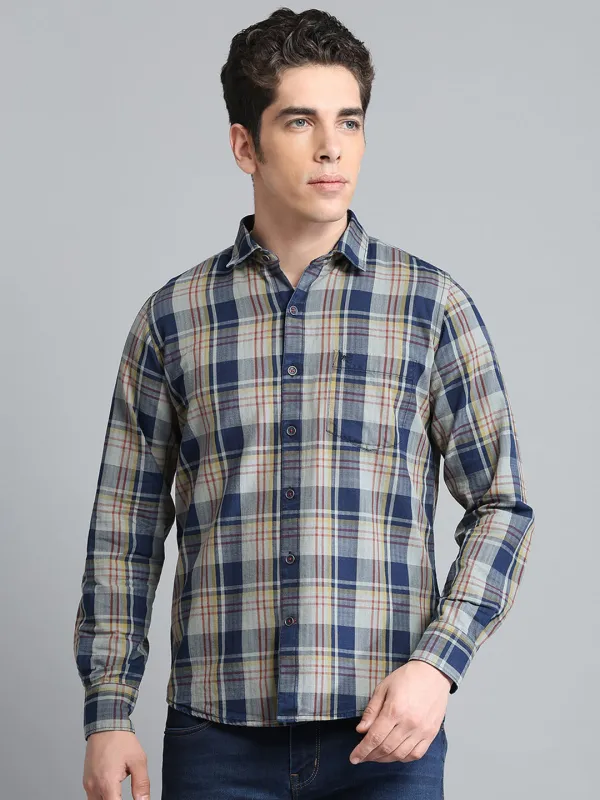 Men Blue Check Collar Full Sleeve Shirt sold by Monte Carlo
