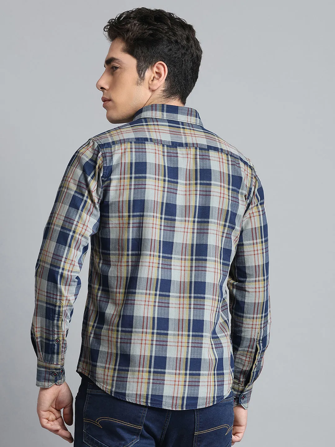 Men Blue Check Collar Full Sleeve Shirt sold by Monte Carlo product image thumbnail 5