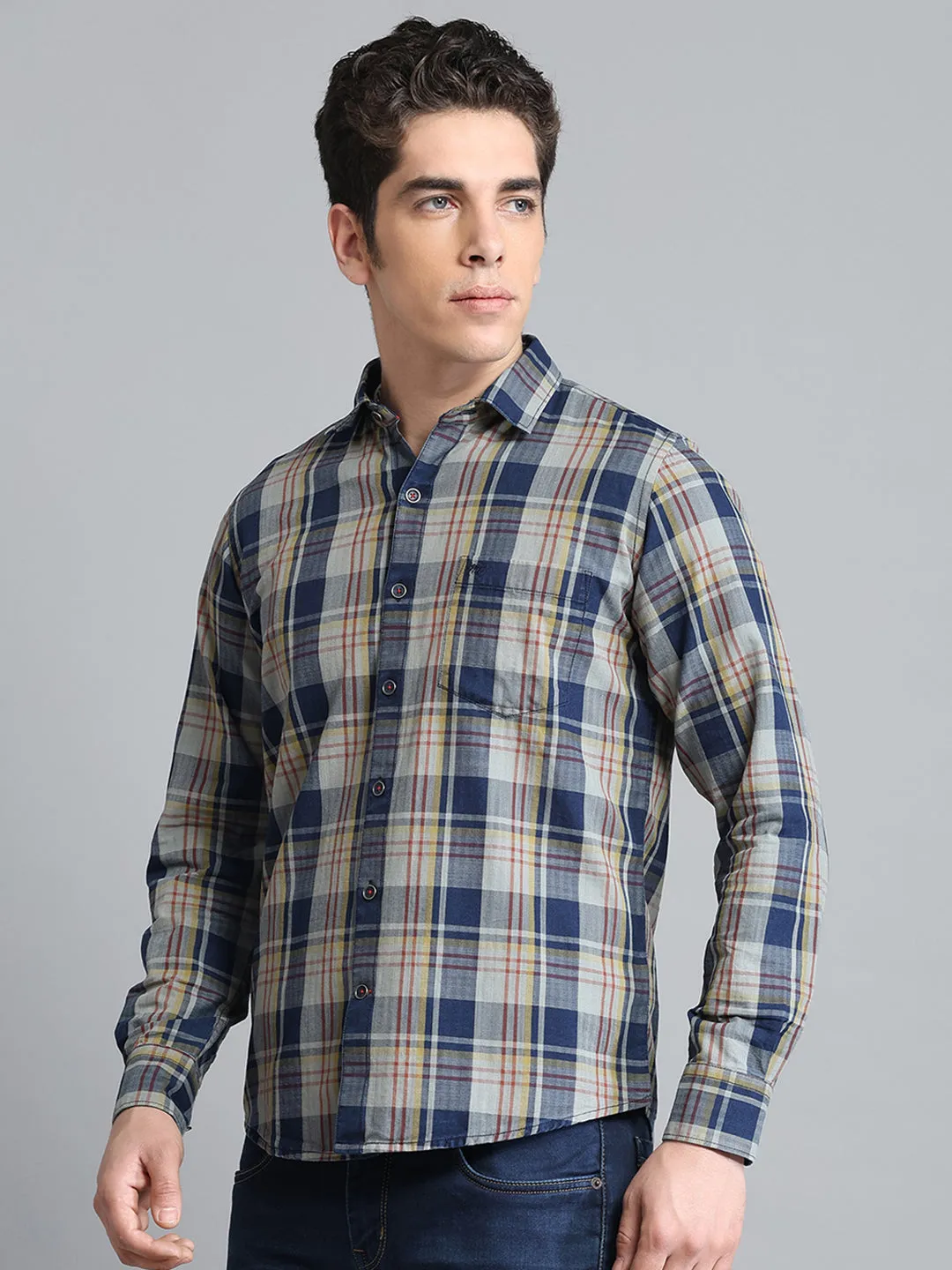 Men Blue Check Collar Full Sleeve Shirt sold by Monte Carlo product image thumbnail 3