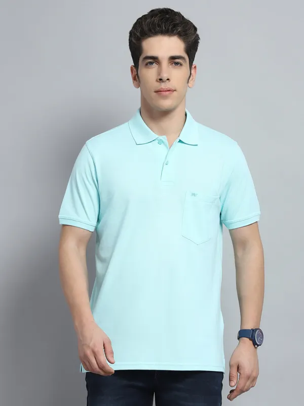 Men Blue Solid Collar Half Sleeve T-Shirt made by Monte Carlo