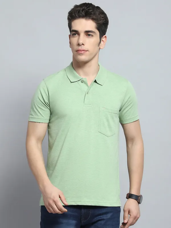Men Green Solid Collar Half Sleeve T-Shirt made by Monte Carlo