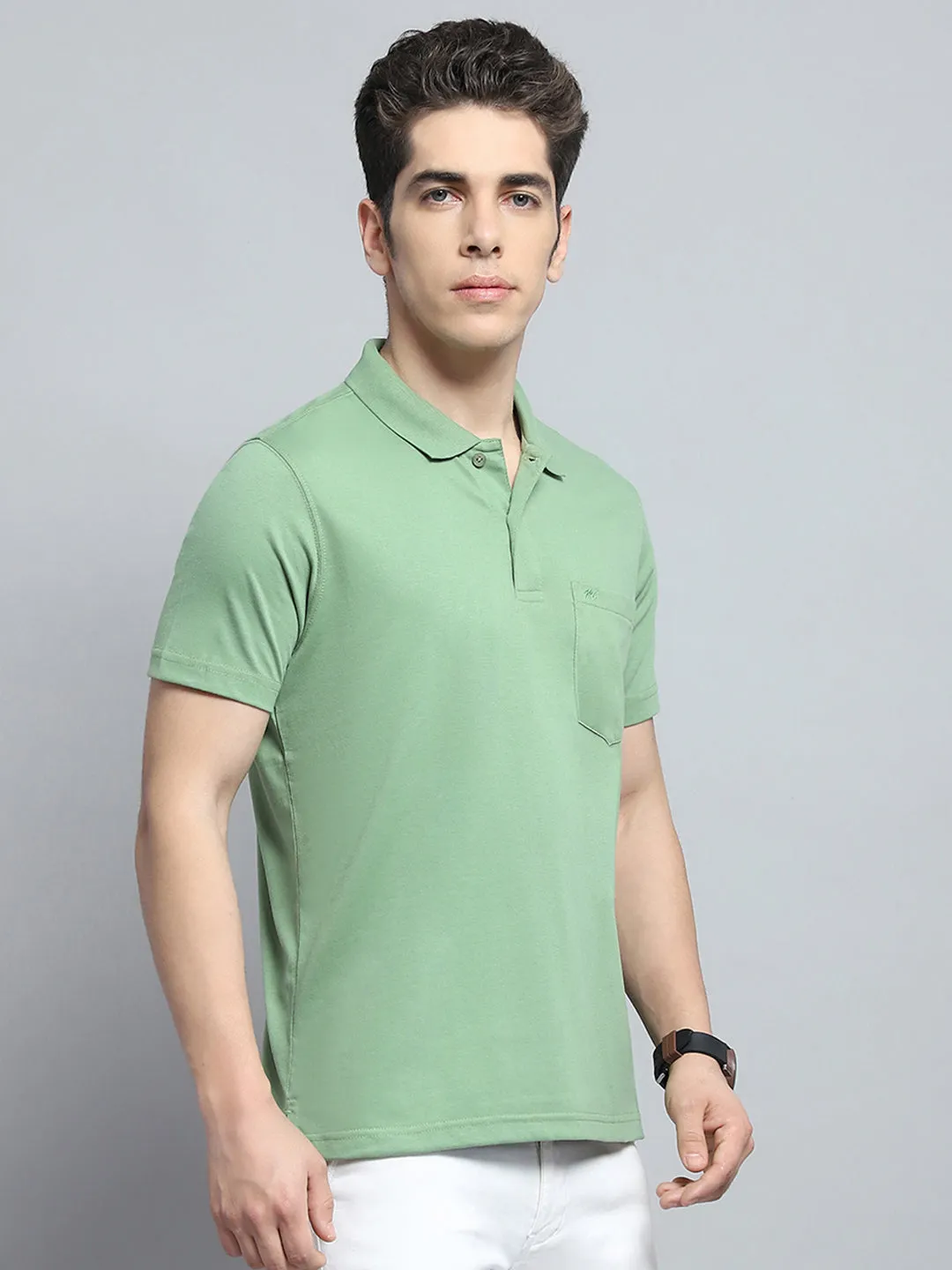 Men Green Solid Collar Half Sleeve T-Shirt sold by Monte Carlo product image thumbnail 4