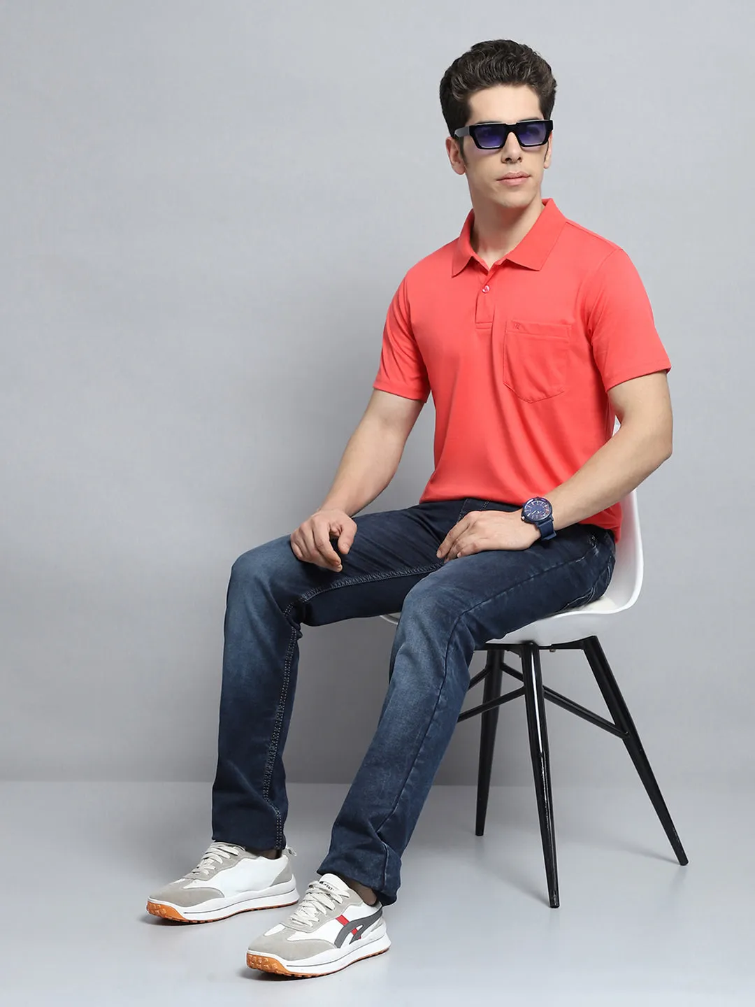 Men Pink Solid Collar Half Sleeve T-Shirt sold by Monte Carlo product image thumbnail 2