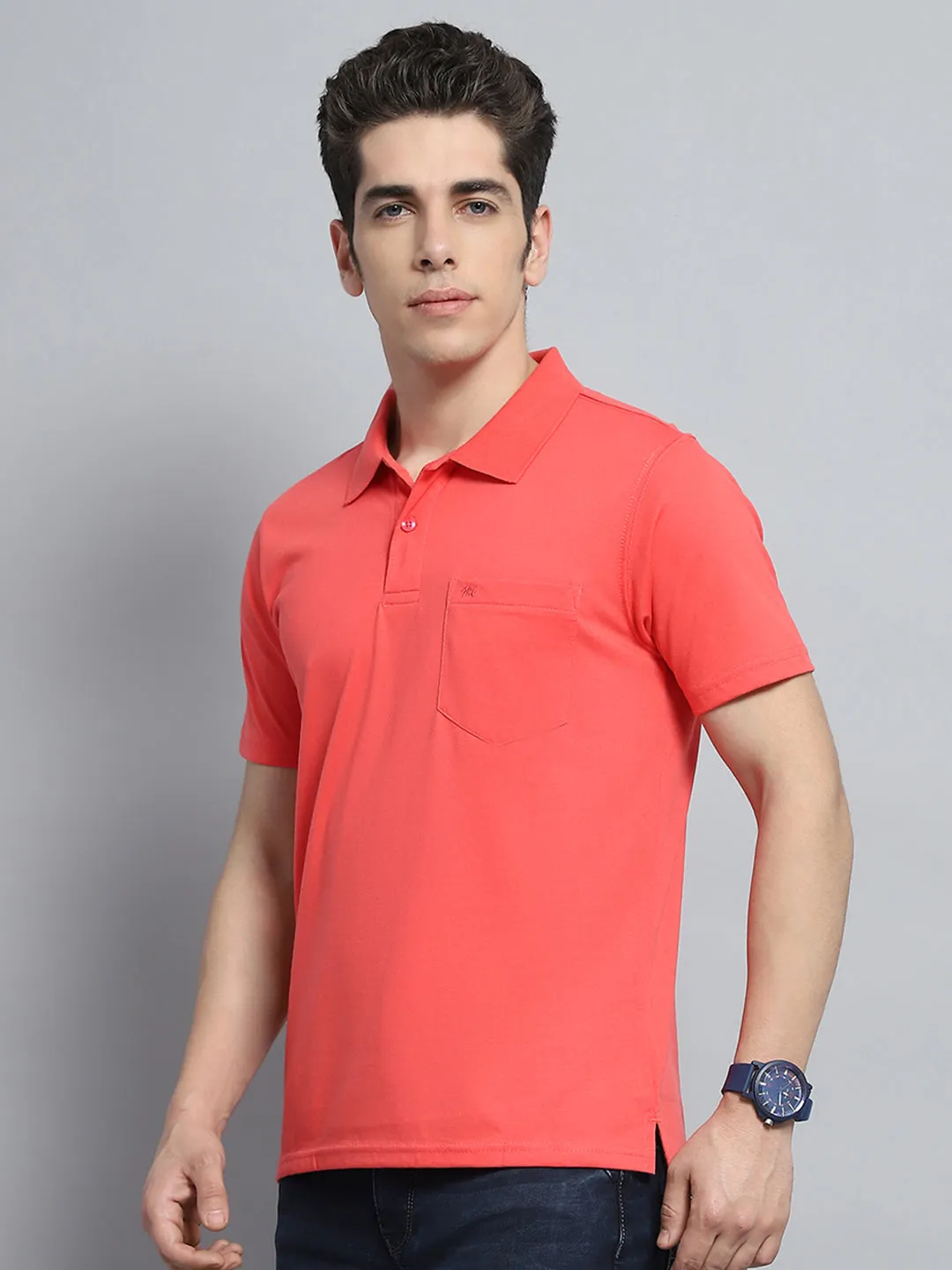 Men Pink Solid Collar Half Sleeve T-Shirt sold by Monte Carlo product image thumbnail 3