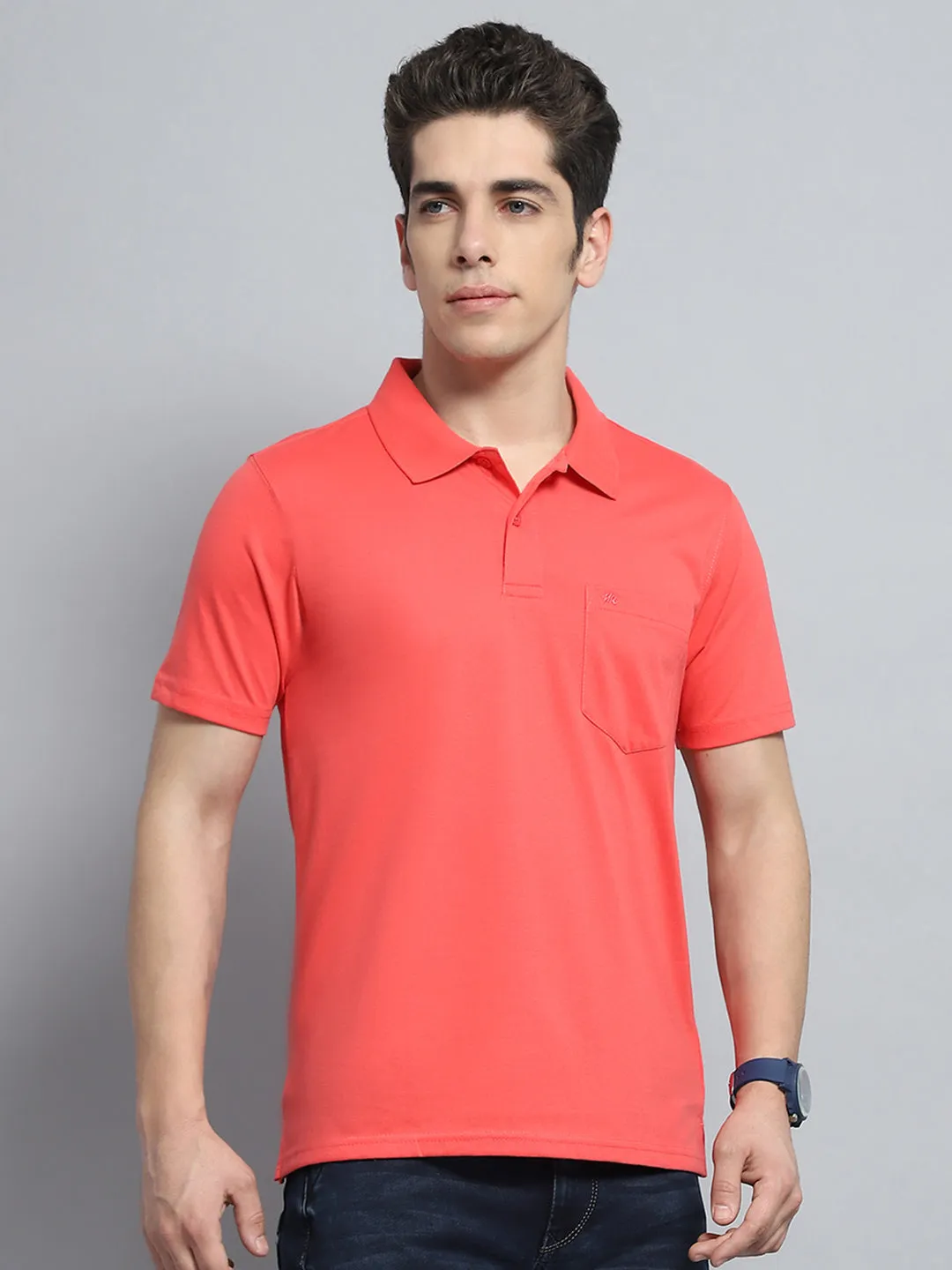 Men Pink Solid Collar Half Sleeve T-Shirt sold by Monte Carlo product image thumbnail 4