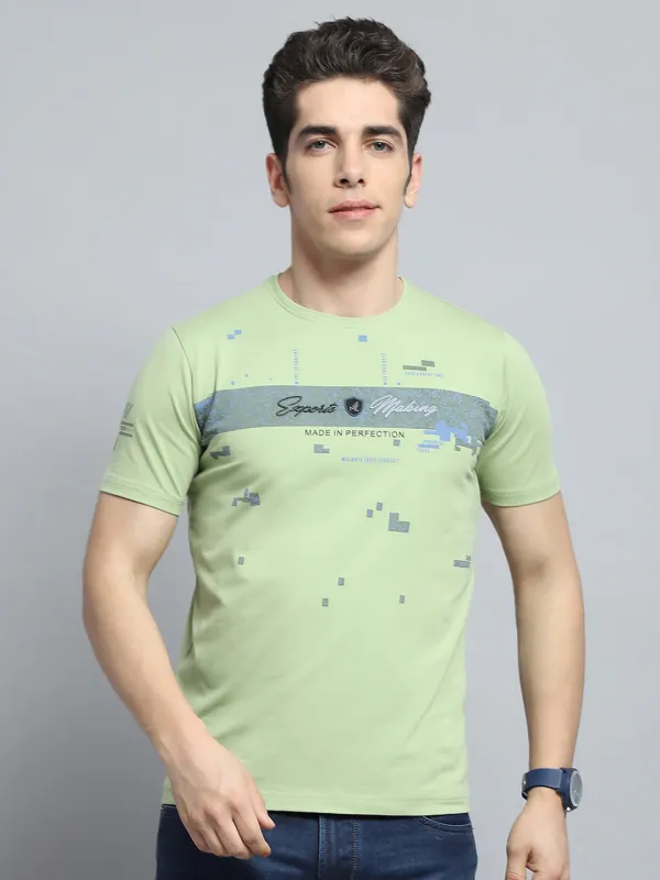 Men Green Printed Round Neck Half Sleeve T-Shirt made by Monte Carlo