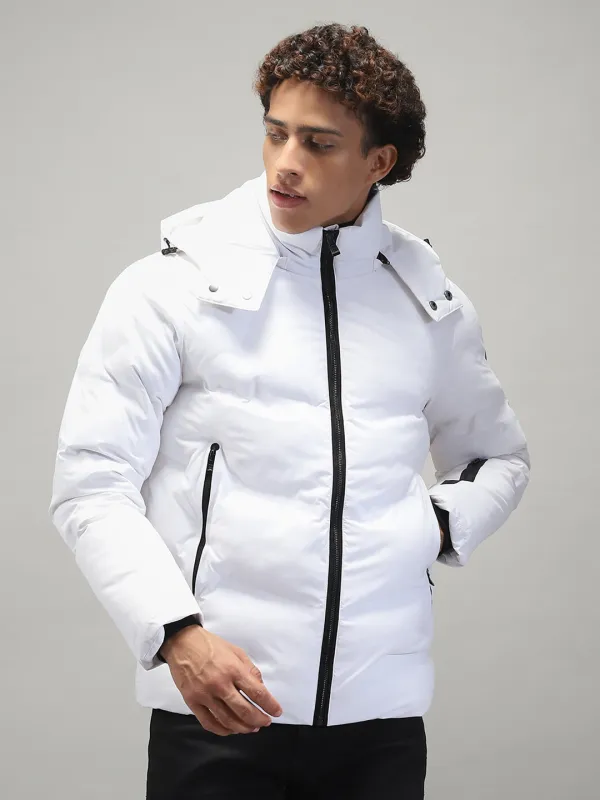 Men White Solid Hooded Full Sleeve Jacket sold by Monte Carlo