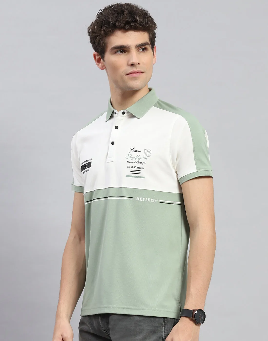 Men Olive Printed Polo Collar Half Sleeve T-Shirt sold by Monte Carlo product image thumbnail 3