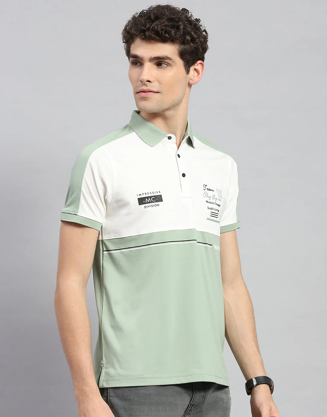 Men Olive Printed Polo Collar Half Sleeve T-Shirt sold by Monte Carlo product image thumbnail 4