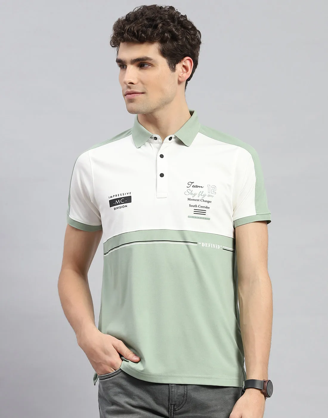 Men Olive Printed Polo Collar Half Sleeve T-Shirt sold by Monte Carlo