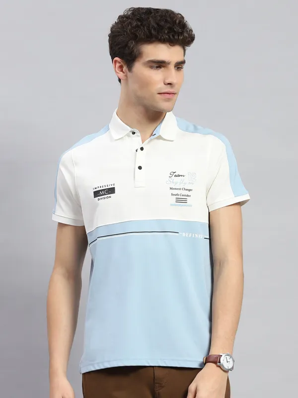 Men Blue Stripe Polo Collar Half Sleeve T-Shirt made by Monte Carlo