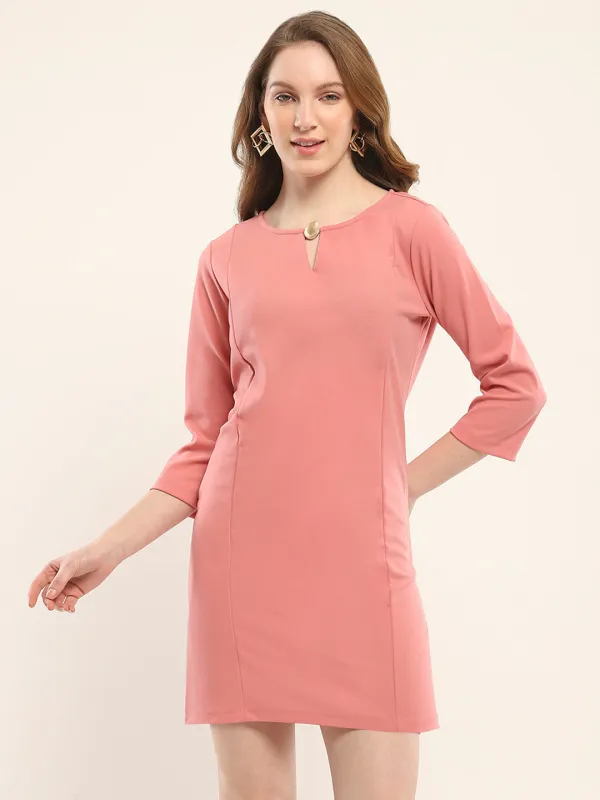 Women Pink Solid Round Neck 3/4th Sleeve Tunic sold by Monte Carlo