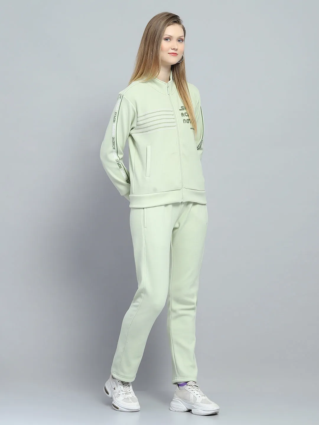 Women Green Printed Mock Neck Full Sleeve Tracksuit sold by Monte Carlo product image thumbnail 4