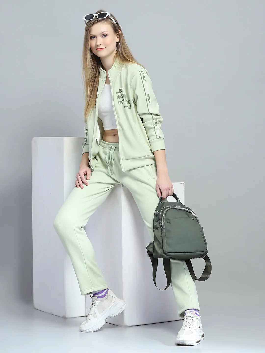 Women Green Printed Mock Neck Full Sleeve Tracksuit sold by Monte Carlo product image thumbnail 2