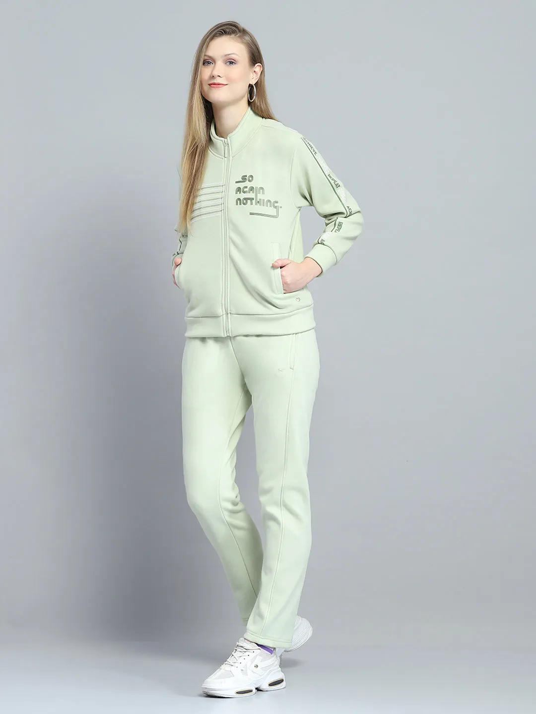 Women Green Printed Mock Neck Full Sleeve Tracksuit sold by Monte Carlo product image thumbnail 3