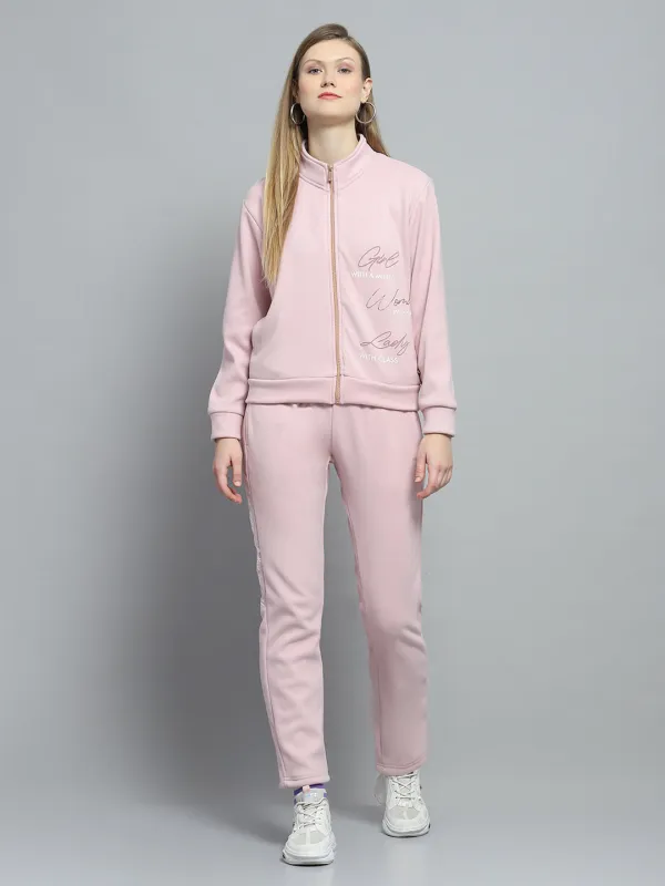 Women Pink Printed Mock Neck Full Sleeve Tracksuit sold by Monte Carlo