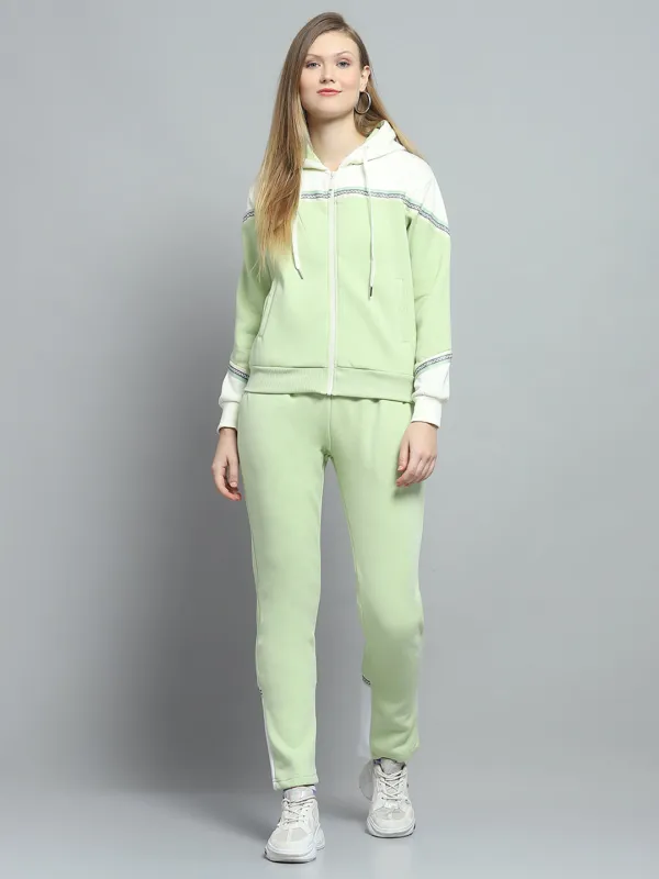 Women Green Solid Hooded Full Sleeve Tracksuit sold by Monte Carlo