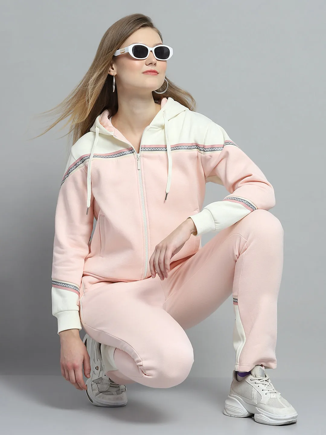 Women Peach Solid Hooded Full Sleeve Tracksuit sold by Monte Carlo product image thumbnail 2