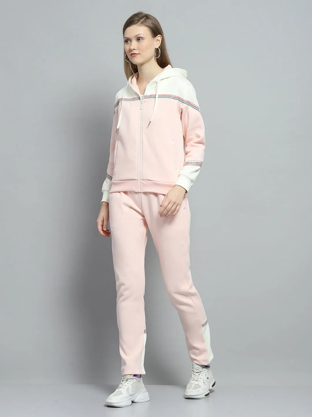 Women Peach Solid Hooded Full Sleeve Tracksuit sold by Monte Carlo product image thumbnail 3