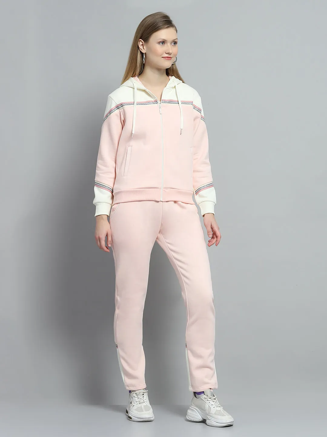 Women Peach Solid Hooded Full Sleeve Tracksuit sold by Monte Carlo product image thumbnail 4