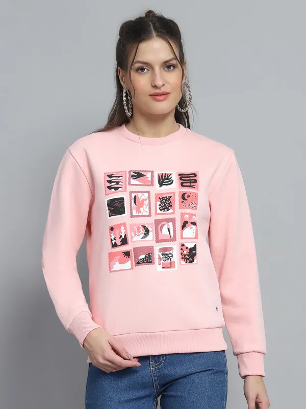 Women Pink Printed Round Neck Full Sleeve Sweatshirt sold by Monte Carlo