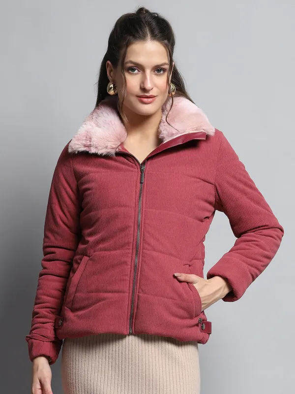 Women Pink Solid Collar Full Sleeve Jacket sold by Monte Carlo