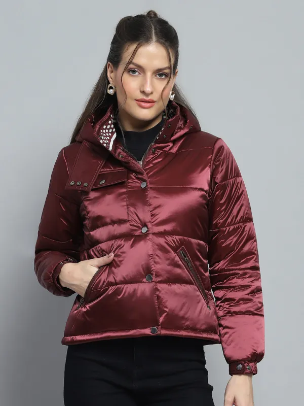 Women Maroon Solid Hooded Full Sleeve Jacket sold by Monte Carlo
